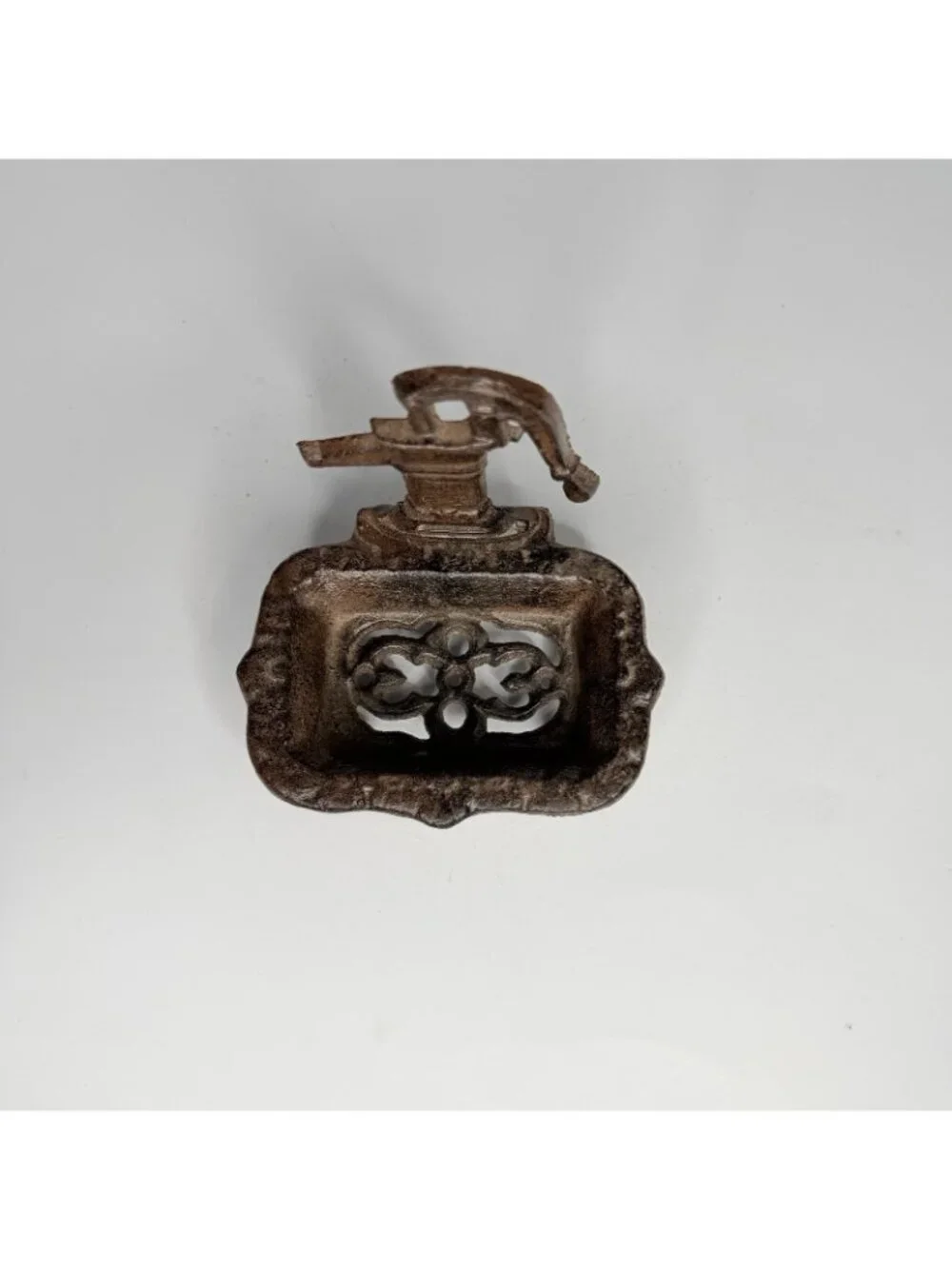 Cast Iron Water Pump Soap Dish Rustic Farmhouse Brown Footed Vintage Style